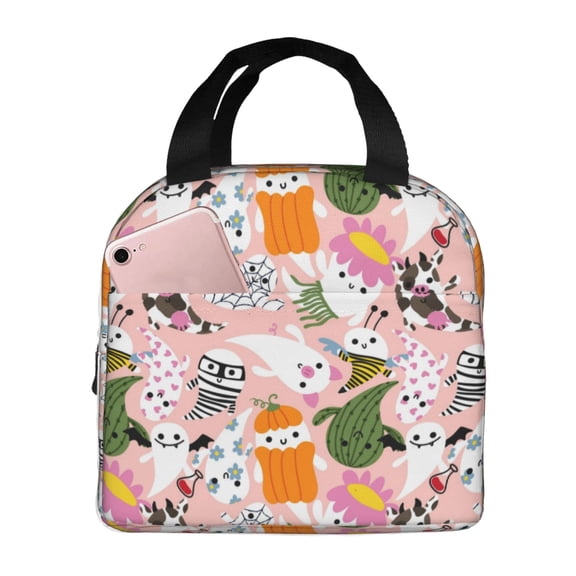 Defioc Cartoon Halloween Print Lunch Box,Lunch Bag for Women Men Reusable Insulated Lunch Tote for Work/Office/Picnic/Travel