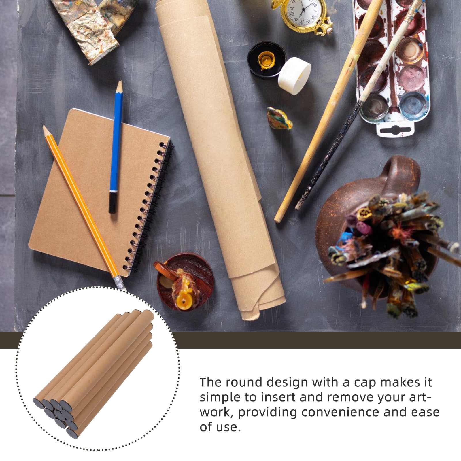 KONTONTY 10 Pcs Mailing Tubes With Caps Kraft Paper Poster Tube Round Packaging Cardboard Mailers For Shipping Packing Art Prints Maps Blueprints 40x4cm
