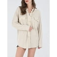 thumbnail image 5 of Women'S Loose Fit Batwing Sleeve Waffle Knit Button Down Shirt Shacket Tops Apricot Color S, 5 of 8