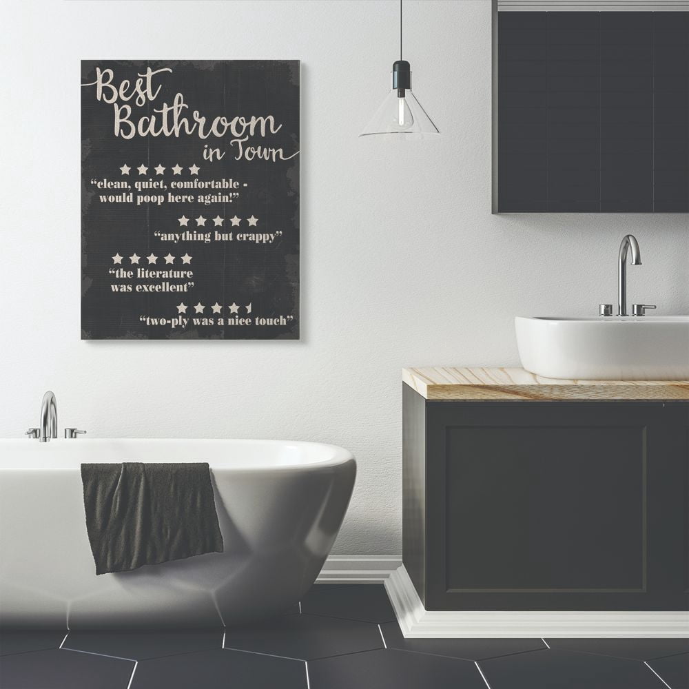 Stupell Industries Best Bathroom Five Star Black Funny Word Design Canvas Wall Art by Daphne Polselli