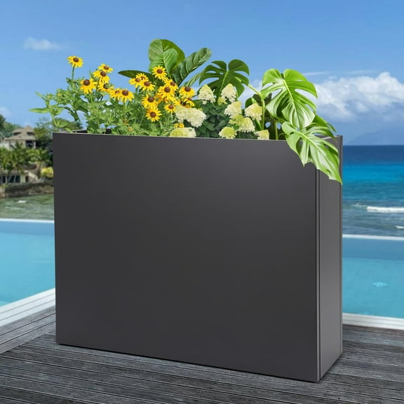 Metal Planter Box Rectangular - 36x10x28In Steel Outdoor Large Planter Modern Privacy Planters All-Weather Use with Detachable Shelf for Patio/Porch