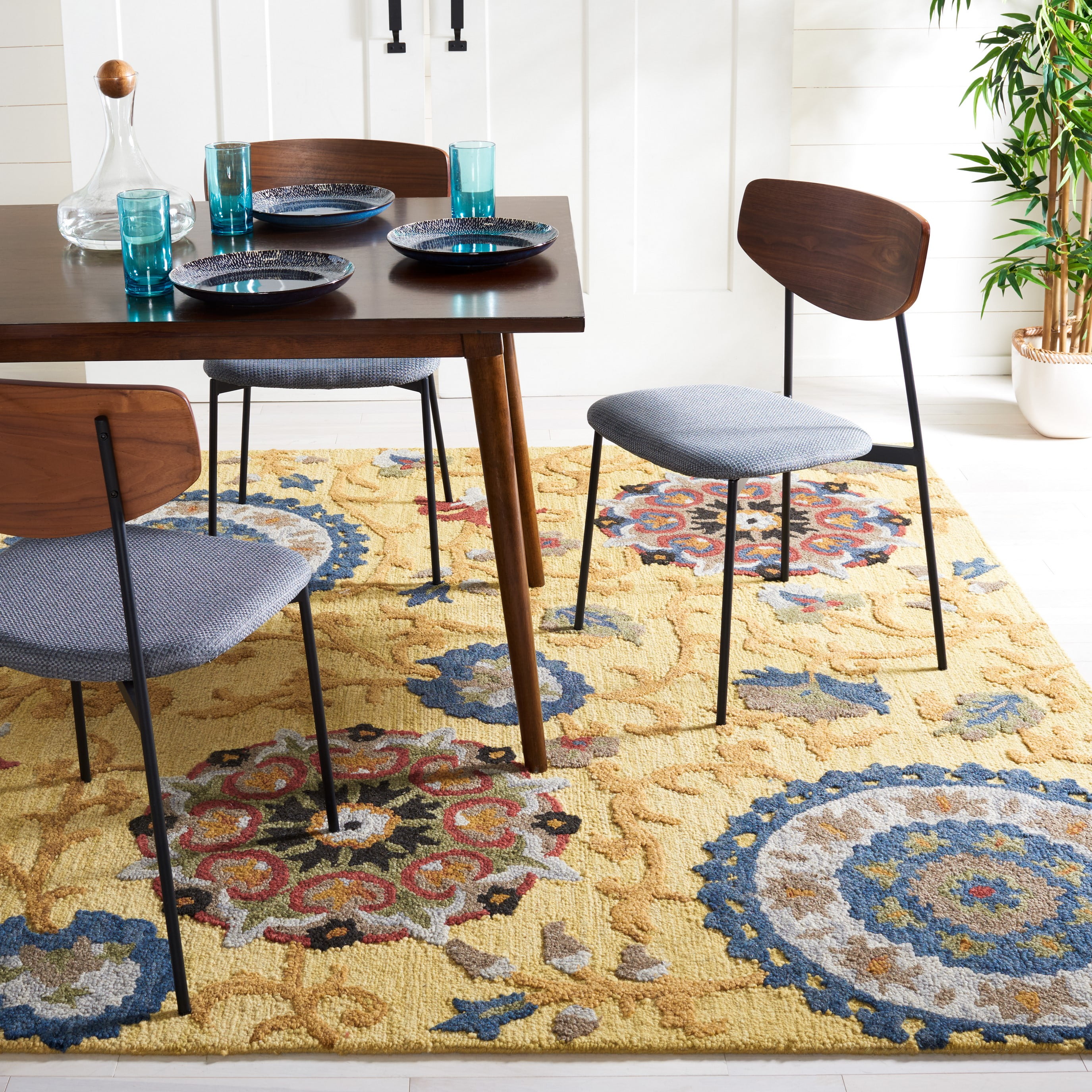 SAFAVIEH Blossom Danny Floral Wool Area Rug, Gold/Multi, 9' x 12'