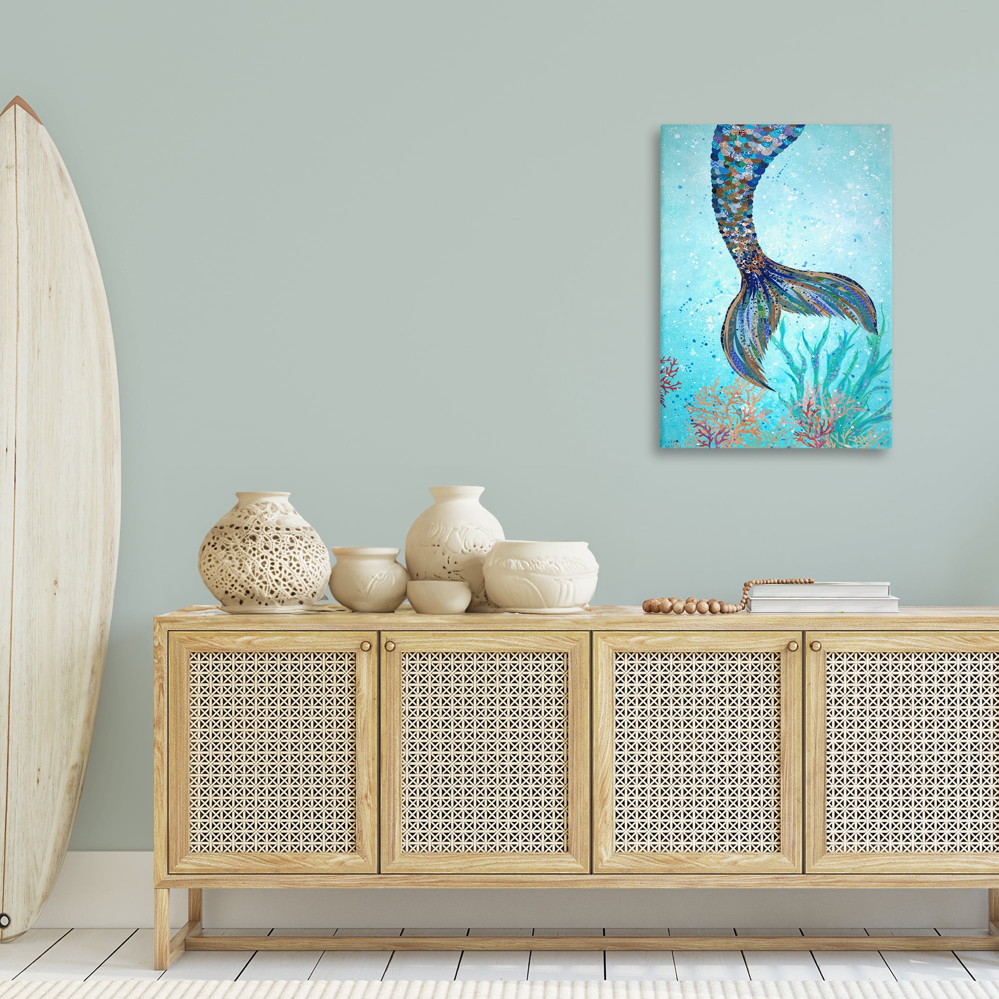 Stupell Industries Tall Tails Mermaid Fairy Tales & Fantasy Painting Gallery Wrapped Canvas Art Print Wall Art, 24 x 36
