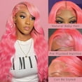thumbnail image 2 of 26 Inch 13x6 Body Wave Lace Front Wigs Human Hair Pre Plucked Pink Wig Human Hair Pink Lace Front Wig Colored Wigs For Women, 2 of 6
