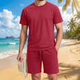 thumbnail image 2 of JAJAHO Mens Summer 2 Piece Outfits Short Sleeve Loose Fit T Shirt And Drawstring Shorts Set Comfortable Athletic Casual Wear Solid Color Versatile Outfit, 2 of 9