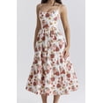 thumbnail image 5 of Women's Floral Print Spaghetti Strap Midi Dress Ruched Pocketed Zipper 95% polyester 5% elastane for Spring Summer, 5 of 21