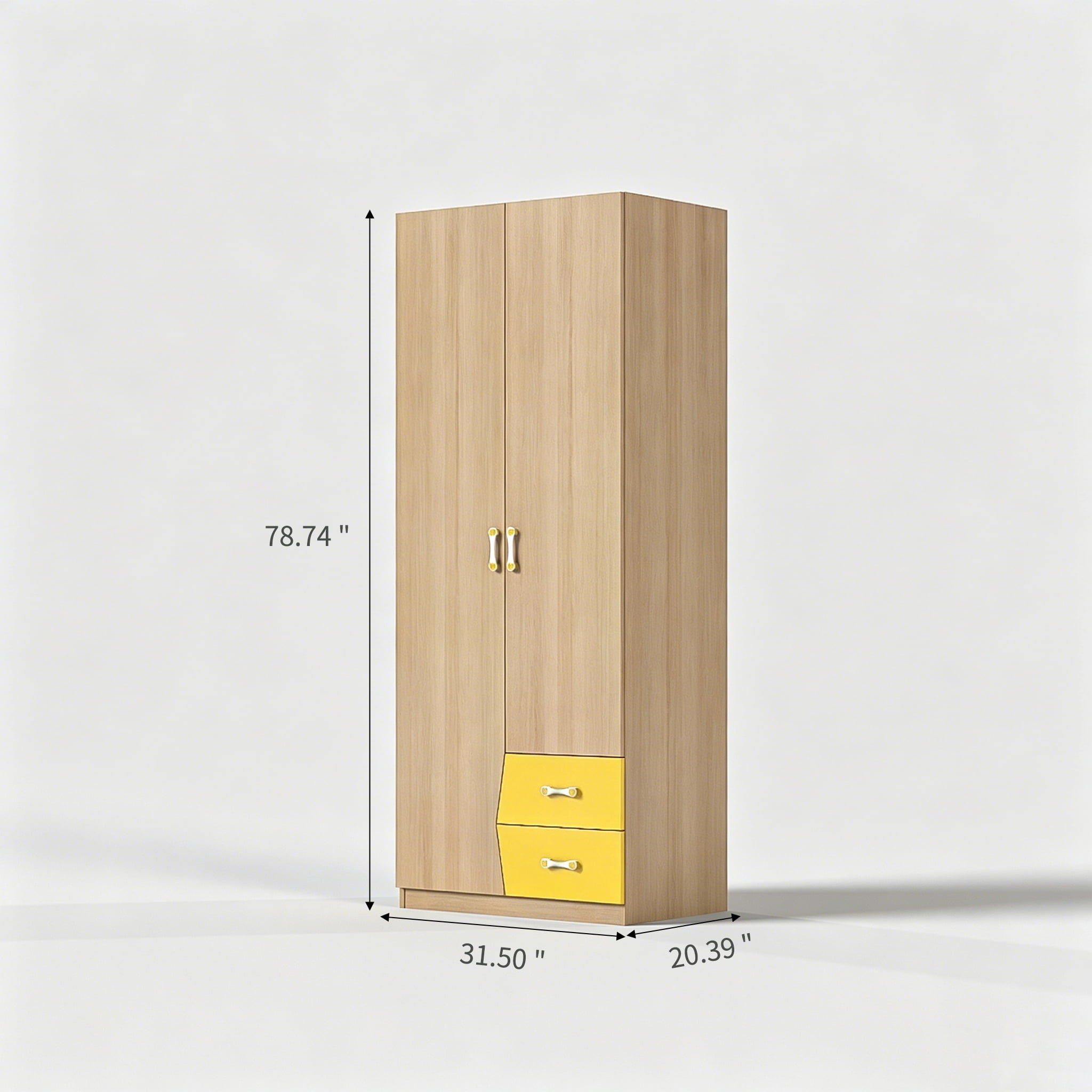 Kids Wardrobe with Double Doors and 2 Drawers, Children's Clothes Storage Cabinet with Hanging Space and Shelves, Wooden Closet Organizer for Bedroom, Nursery and Playroom