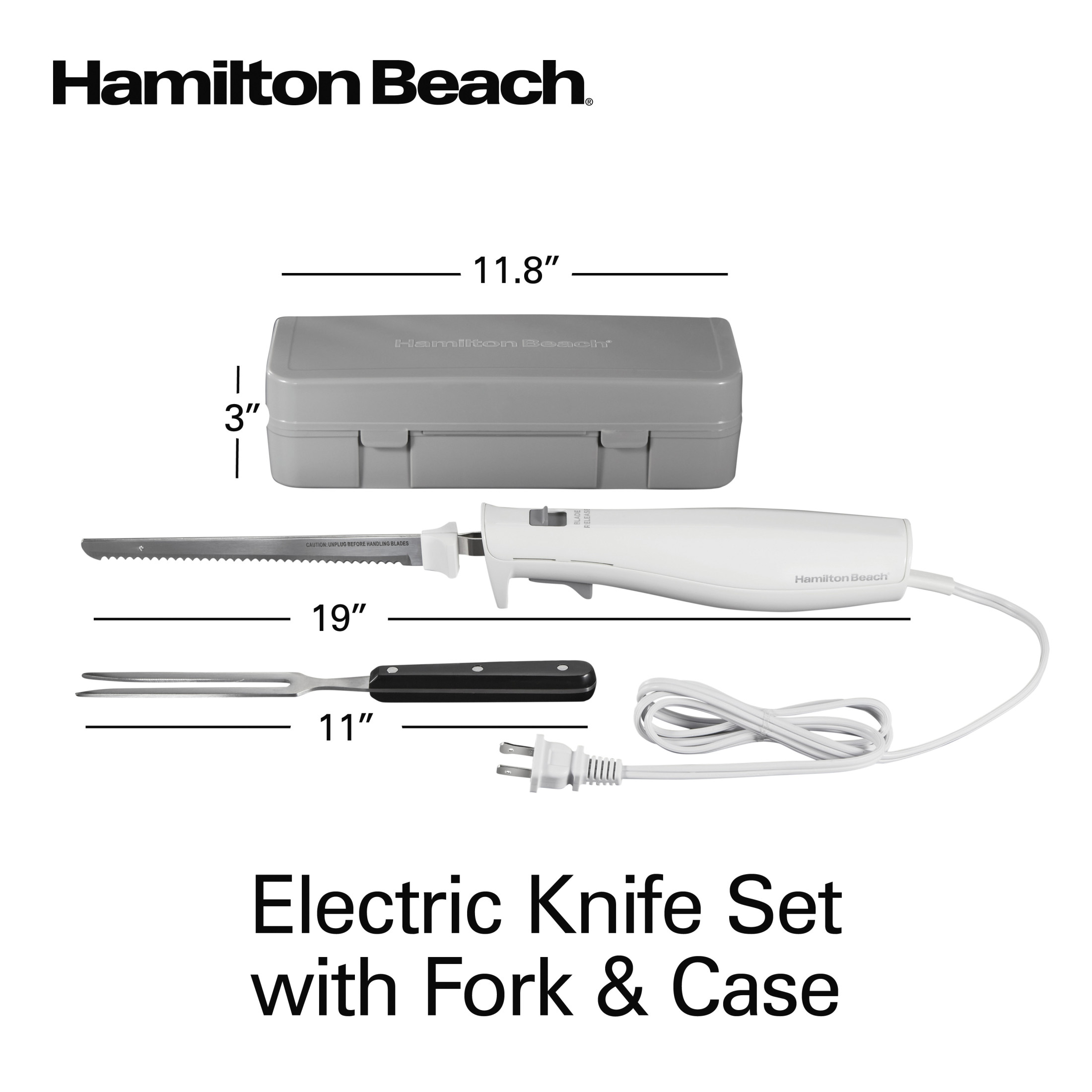 Hamilton Beach Electric Knife Set, Electric Carving Knife & Fork, for Kitchen, with Storage Case, White
