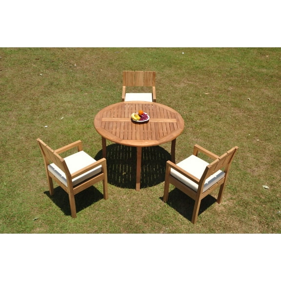 Grade-A Teak Dining Set: 3 Seater 4 Pc: 48" Round Table And 3 Veranda Arm Chairs Outdoor Patio WholesaleTeak #WMVR45