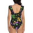 thumbnail image 6 of Yiaed Mardi Gras Carnival4 Print Women's Ruffled One Piece Swimsuit V Neck Swimwear Slimming Monokini for Woman-Small, 6 of 8