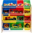 thumbnail image 5 of Organizador de almacenamiento de juguetes para niños con 12 contenedores de plástico - Madera natural con contenedores brillantes esquí esquí Gafas de esquí, 5 of 5