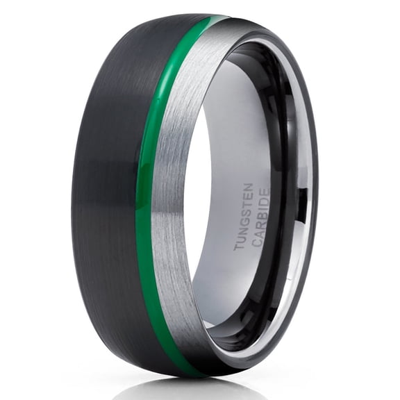 Black Tungsten Ring 8mm Ring Green Tungsten Ring Men & Women Unique Tungsten Wedding Band