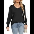 thumbnail image 1 of Camisas Casuales Holgadas de Larga para Mujer, Blusas Fruncidas con Cuello en V, Blusas de Moda. Negro M, 1 of 10