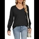 thumbnail image 1 of Camisas Casuales Holgadas de Larga para Mujer, Blusas Fruncidas con Cuello en V, Blusas de Moda. Negro L, 1 of 10