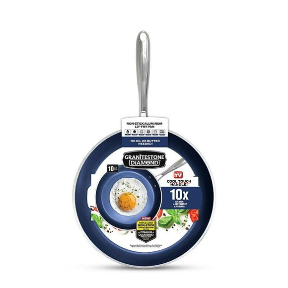 Granitestone Poêle à frire antiadhésive bleue de 25,4 cm avec triple revêtement minéral et diamant ultra durable, 100 % sans PFOA