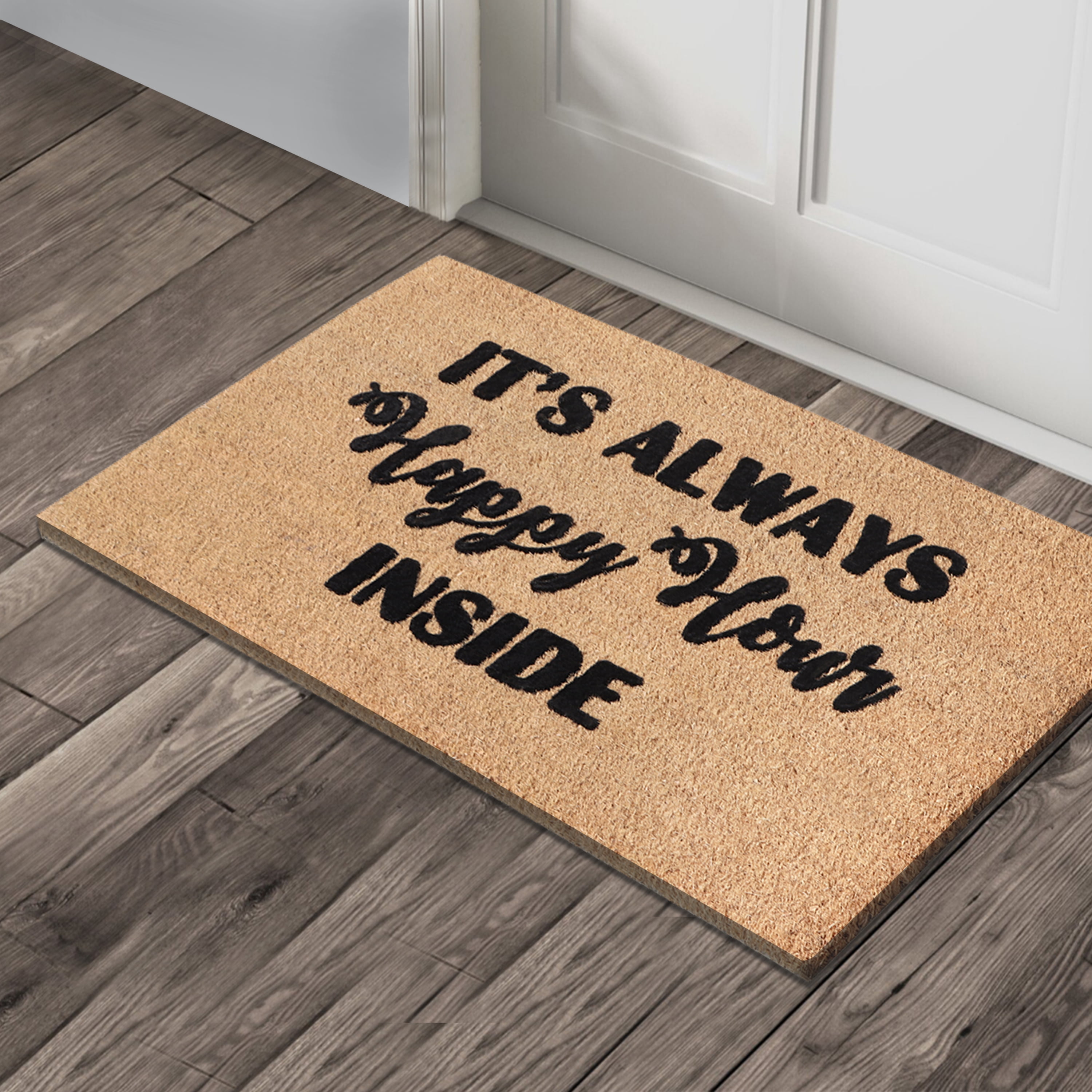A1HC Natural Coir Flocked Doormat, Happy Hour Black , 24"x36", Durable Outdoor Welcome Mat, Non-Slip, Pet Friendly, Fade Resistant