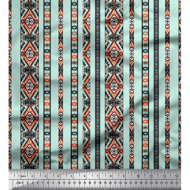 Soimoi Polyester Crepe Fabric Ikat Southwestern Printed Fabric 1 Yard 42 Inch Wide
