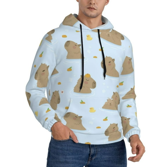 Hoodies for Men - Swim Capybaras Duck Long Sleeve Comfrt Men'S Fashion Hoodies & Sweatshirts, Sweatshirts for Men Hoodies Pullover Clothing Clothes with Pouch