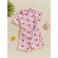 thumbnail image 3 of vera natura Baby Girl Summer Outfits Short Sleeve Floral/Bow/Fruit Print Tops + Shorts Set Toddler 2Pcs Clothes, 3 of 8
