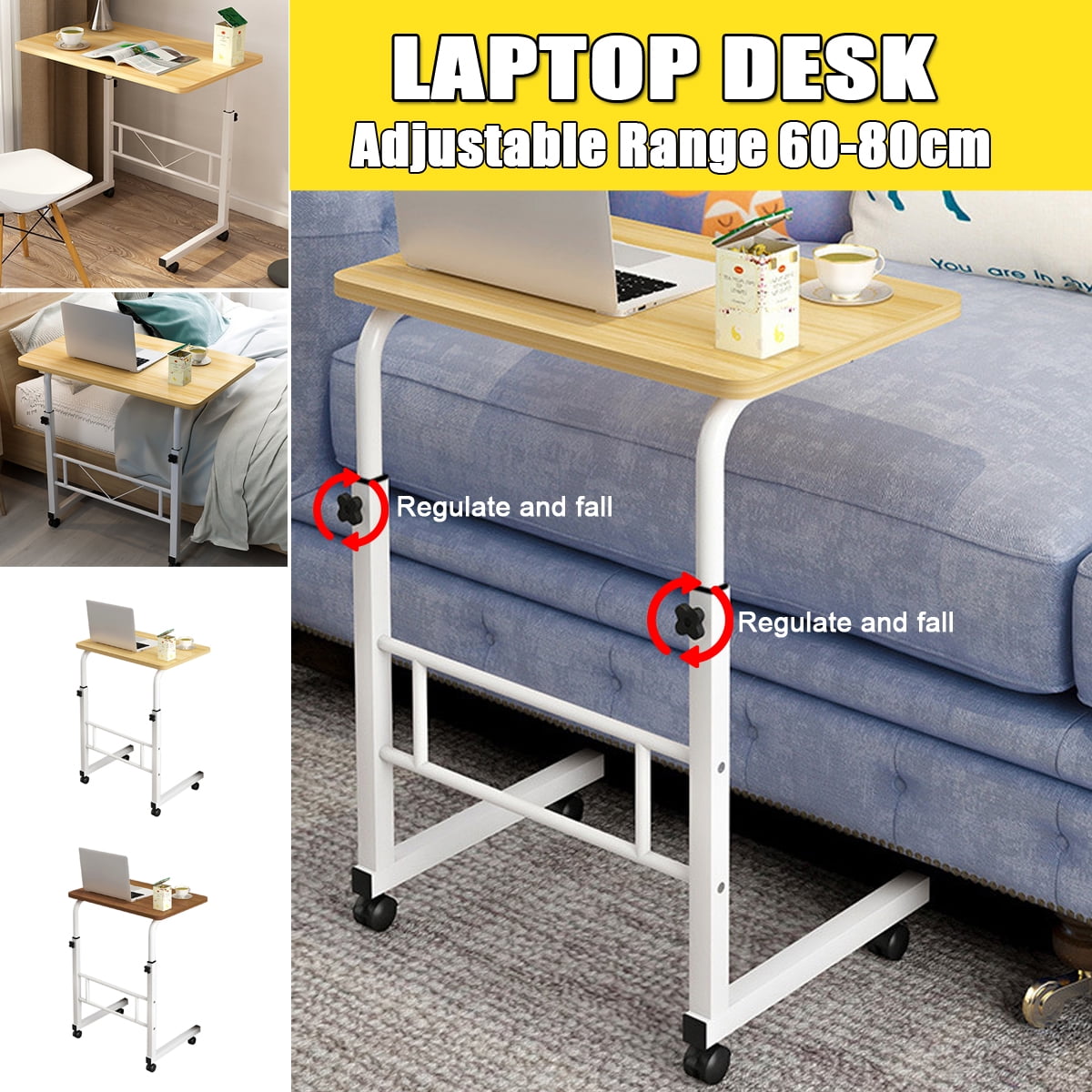 Rolling Laptop Desk Table Angle & Height Adjustable Laptop Stand Cart