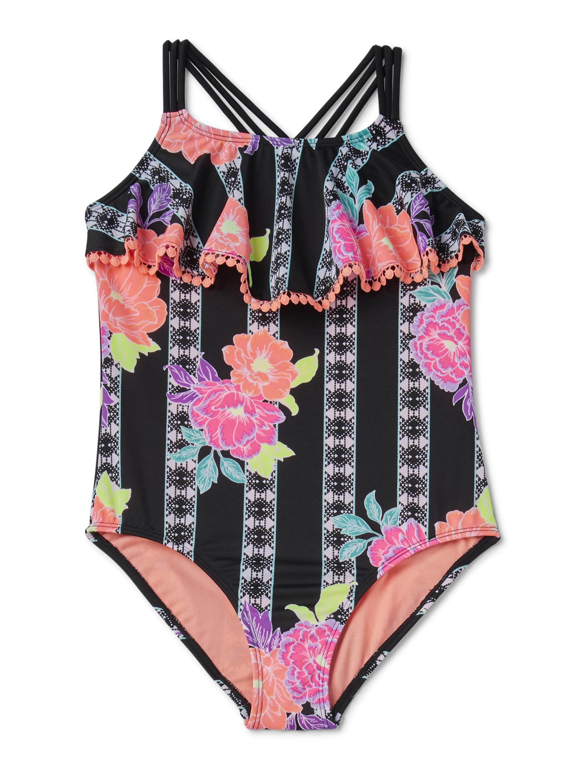 Wonder Nation Girls & Plus Flounce Front One Piece Swimsuit With 50+ with UPF 50+ - Walmart.com