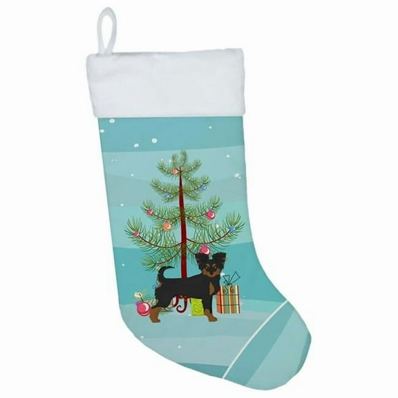 Caroline's Treasures Tan Chion Multi-color Christmas Stocking, with Soft Suede Fabric 18"
