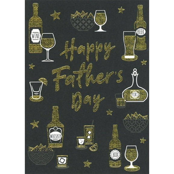 RSVP Black, White and Gold Foil Words, Snacks and Drinks on Black Father's Day Card