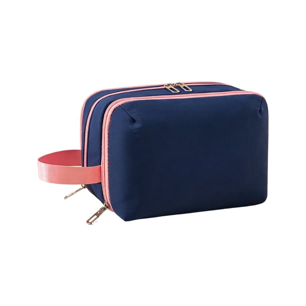 Neceser de viaje con organizador de maquillaje, estuche cosmético de doble compartimento, bolsa de almacenamiento de terciopelo impermeable para artículos de tocador, brochas de maquillaje,