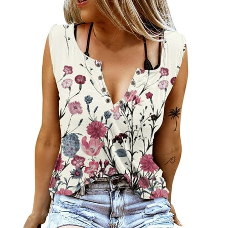 

Pianpianzi Out Tops Women Crop Top plus Camisole with Bra plus Size Women Casual V Neck Cutout Floral Printing Hole Sleeveless Tank Blouse Top