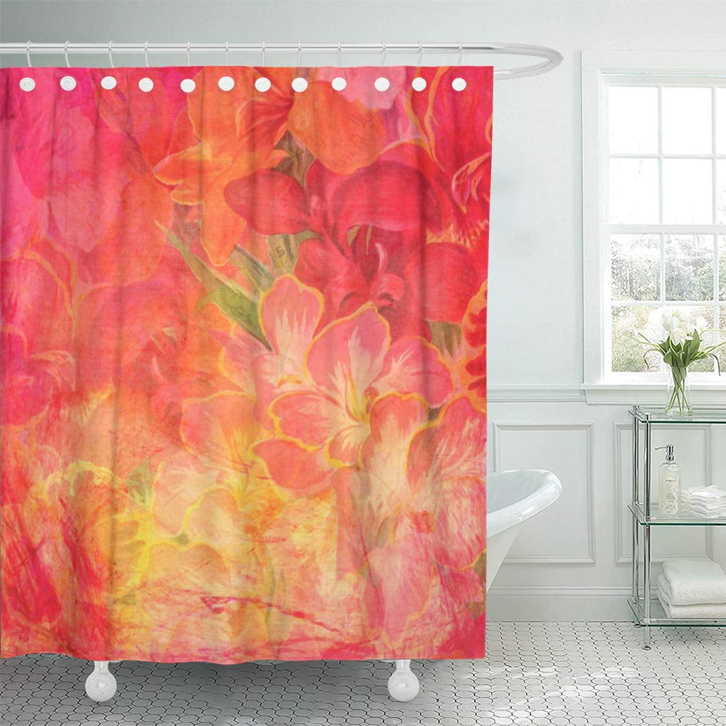 CYNLON Red Color Stunning Floral Mix Bright Bold Flower Rose Bathroom