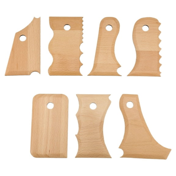 7 Pieces Pottery Trimming Tools Pottery Clay Foot Shaper Tools Texture Wooden Profile Rib Bundle Foot Shaper