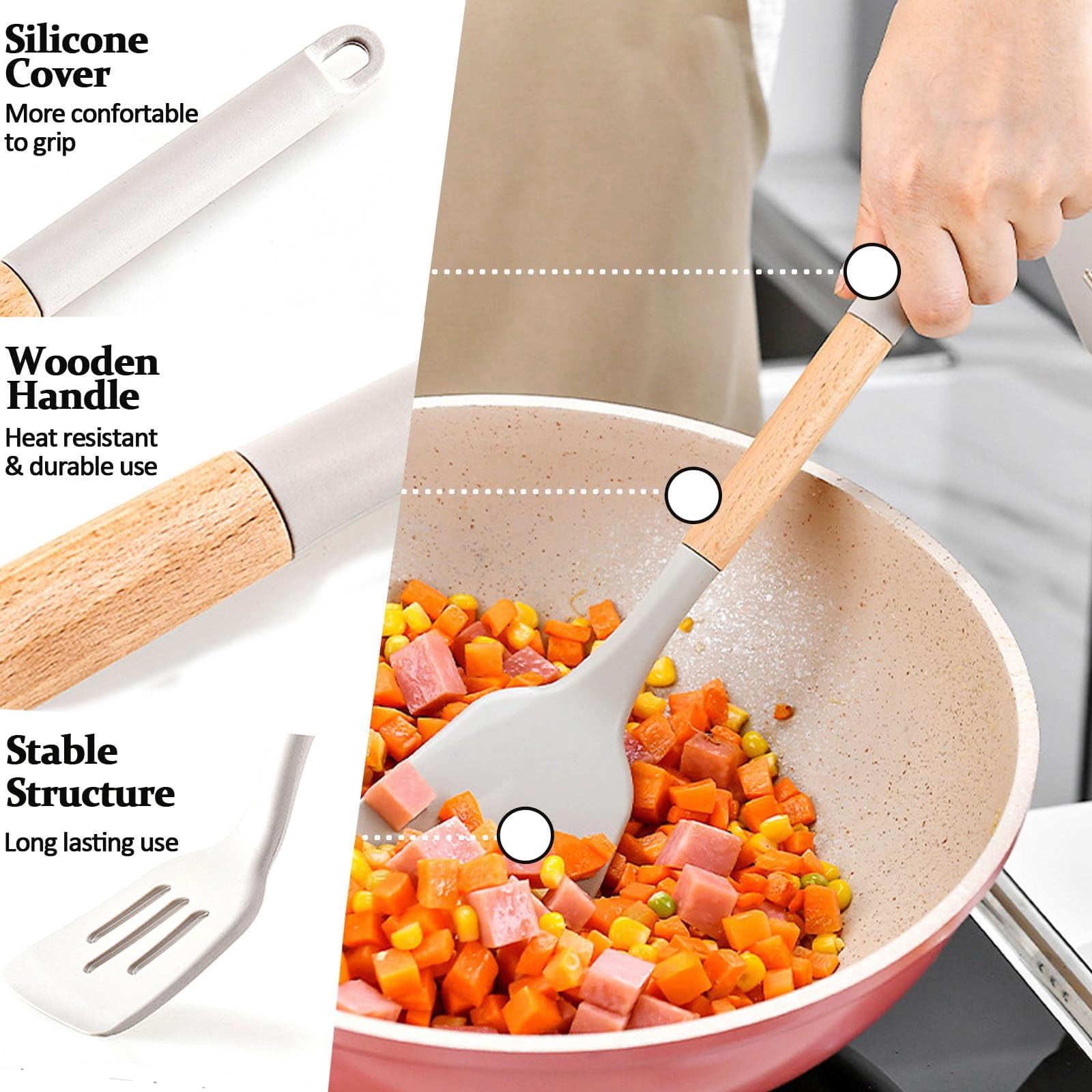 White Silicone Cooking Utensil Set 12-Pack for Nonstick Cookware, Heat Resistant BPA Free Rubber Kitchen Tools Set with Holder, Kitchen Spoons Set Utensilios de Cocina for Fish Eggs Pancakes