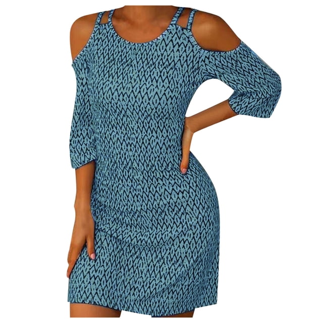 B91xZ Femmes Robe Décontractée Profonde V Cou Manches Courtes Robe de Soirée Maxi Robes de Mariée, Bleu XL