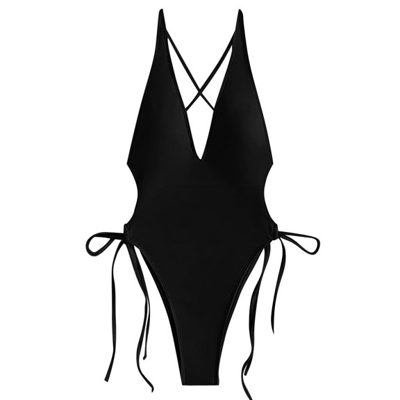 Wxolcjlv Womens One-Piece Swimsuits V Neck Tie Side High Cut Sexy Multi Color Bathing Suits