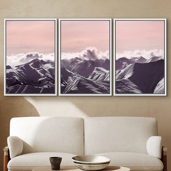 PixonSign Framed Wall Art Print Set Orange Sunset Mountains & Clouds Nature Wilderness Photography Realism Rustic Scenic Relax/Calm Multicolor Ultra for Living Room, Bedroom, Office - 24"x36"x3 White