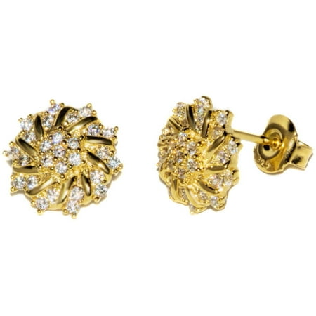 Pori Jewelers CZ 18kt Gold-Plated Sterling Silver Flower Stud Earrings