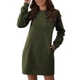 thumbnail image 1 of Vestido de manga larga Prolriy para mujer, cuello redondo, manga larga, suéter de mujer, vestido de cintura, vestidos de mujer, verde S, 1 of 4