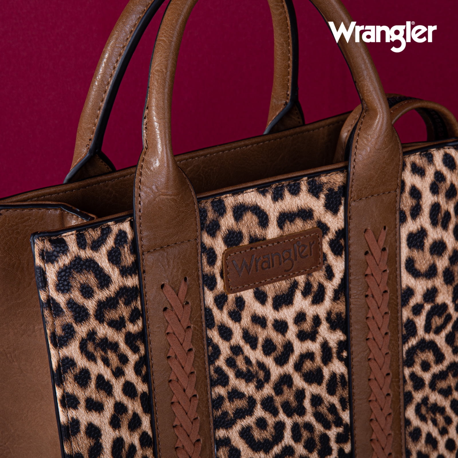Wrangler Medium Tote Bag for Women Designer Satchel Handbags Top-handle Purses with Strap, Leopard-Leopard