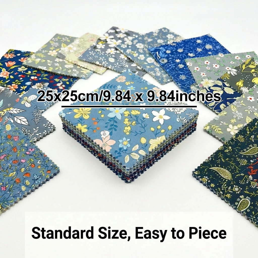 iMzoon 42Pcs Fabric Squares 10" Wavy Edge Precuts Cotton Fat Quarters for Quilting Supplies & Sewing, Floral Quilt Layer Cakes Style,Dark Vintage Floral
