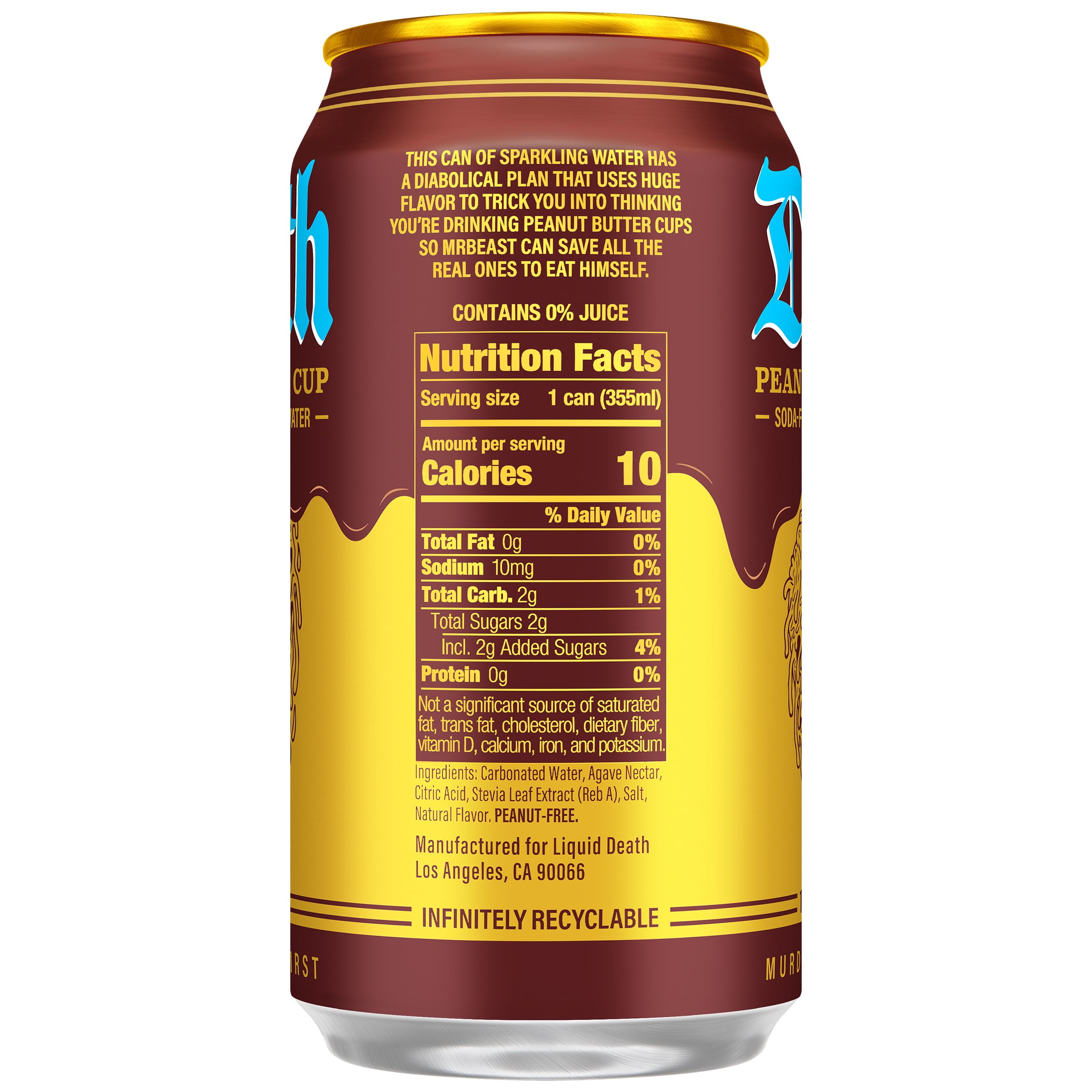 Liquid Death Sparkling Water, Feastables Peanut Butter Cup 12 fl oz. Cans (6-Pack)