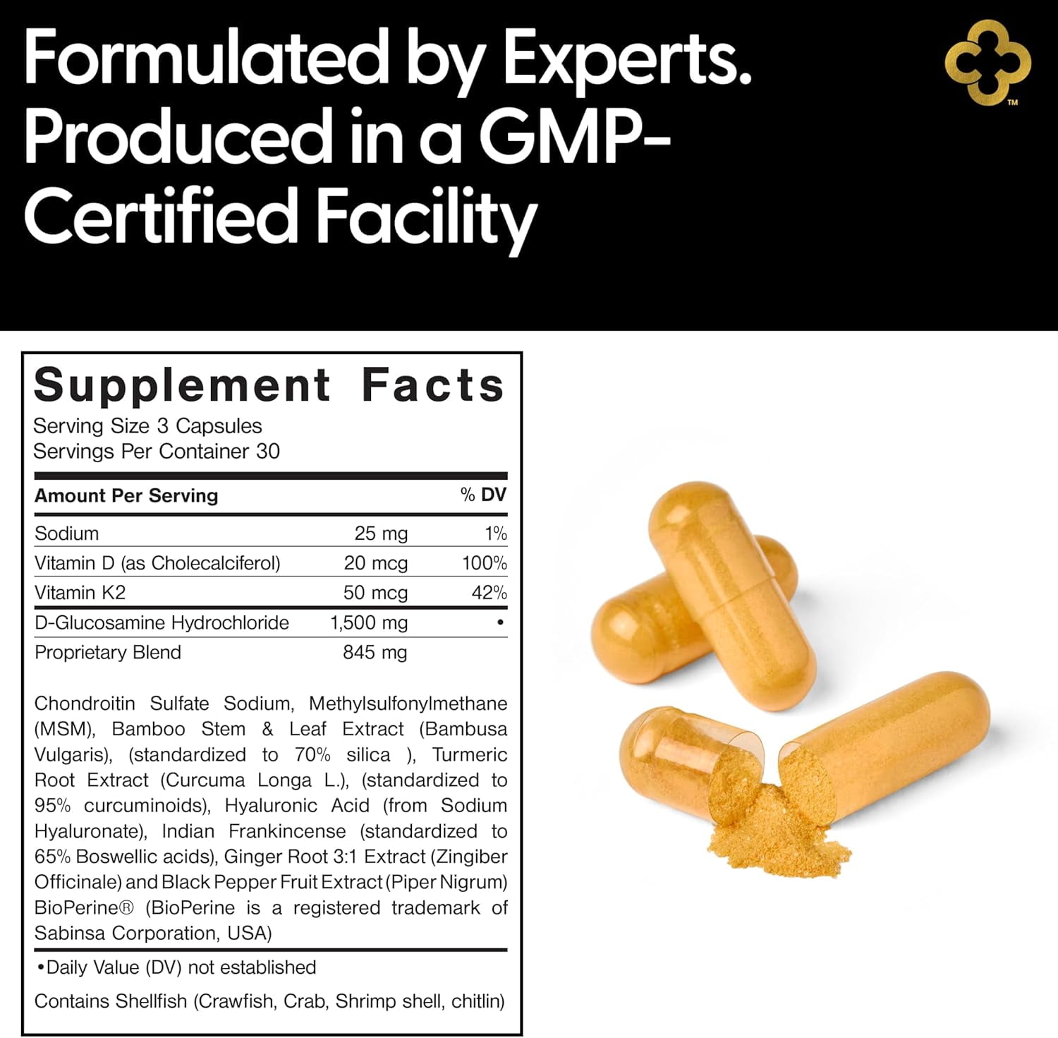 Campio All-in-One Joint Support - Glucosamine 1500mg Chondroitin MSM Turmeric Hyaluronic Acid Boswellia Ginger 90 Capsules