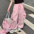 thumbnail image 6 of LYHaoo Cargo Pants For Girls Casual High Waisted Loose Fit Pockets Kids Cargo Casual Streetwear Pants For Kids Cargo Pants for Girls(Pink), 6 of 7