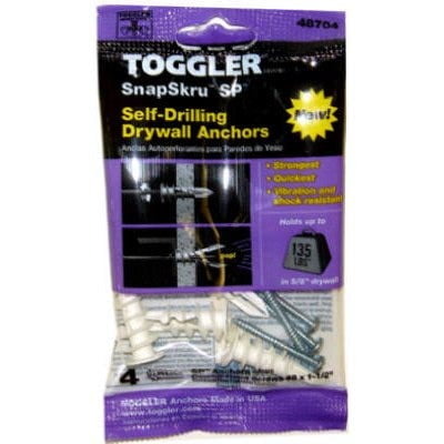

Toggler SnapSkru Self-Drilling Drywall Anchors With Screw 3/8-5/8-In. 4-Pk. 1 Pack