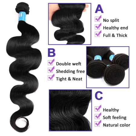 9a Brazilian Body Wave Virgin Human Hair Extension Natural Black