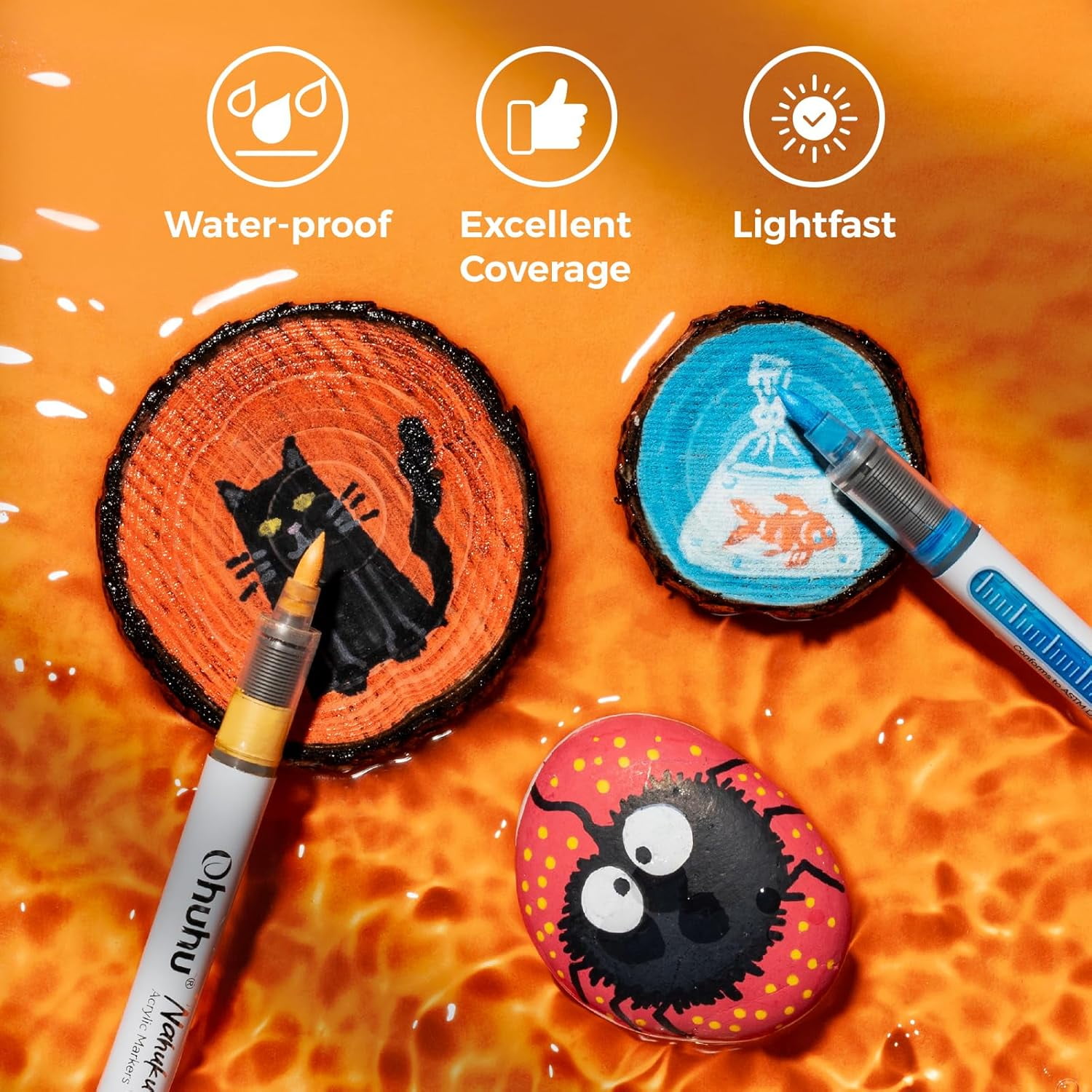 Ohuhu Acrylic Paint Markers Direct Liquid 24 Colors, Brush Tip, Waterproof, for Rock & Canvas -Nahuku