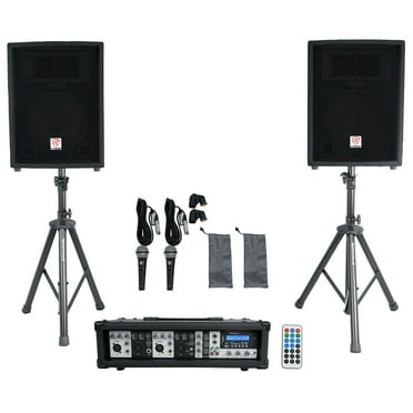 Rockville RPG2X10 Package PA System Mixer/Amp 10" Speakers Stands 2 Mics Bluetooth