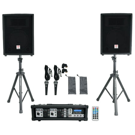 Rockville RPG2X10 Package PA System Mixer/Amp+10" Speakers+Stands+2 Mics+Bluetooth