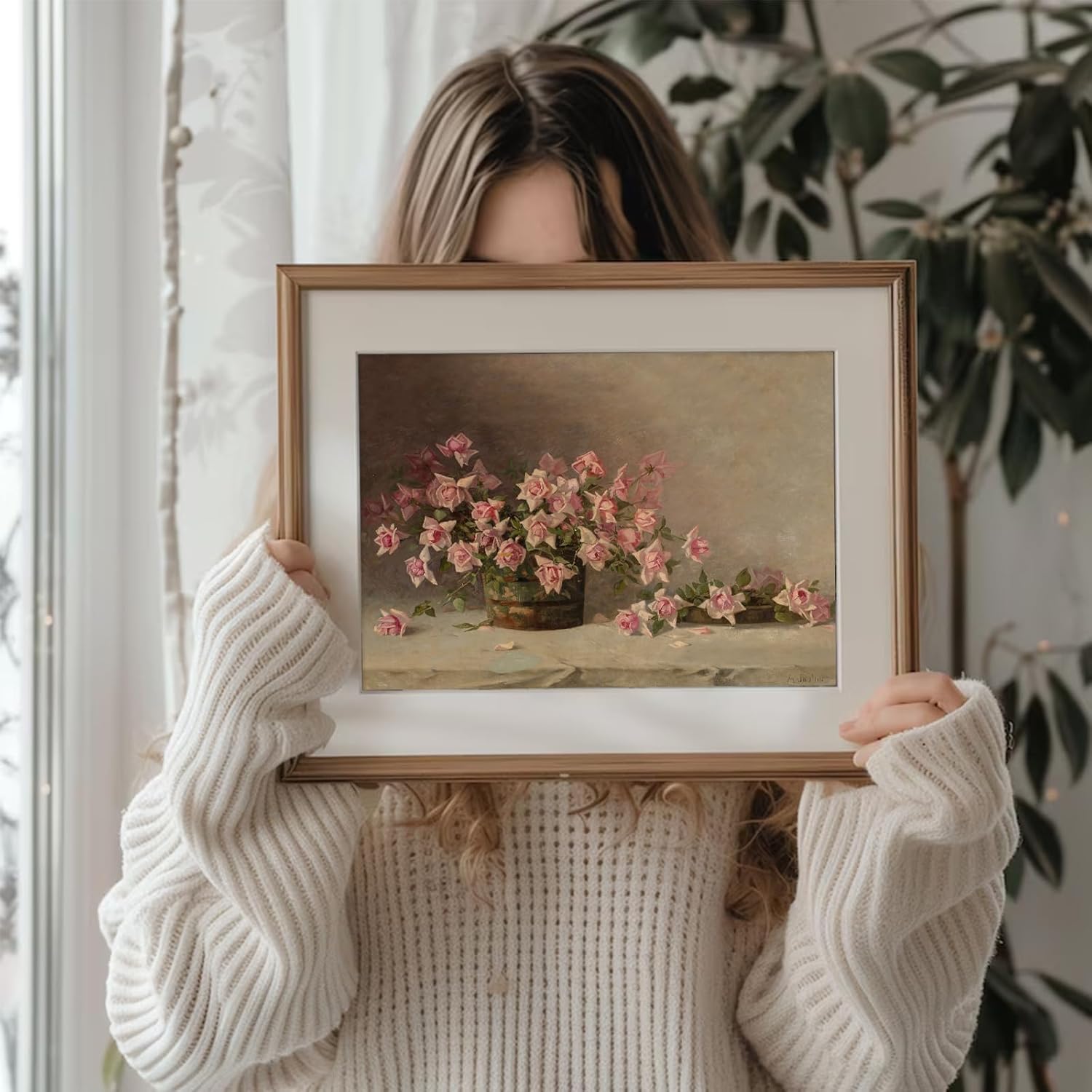 Vintage Wall Art, Classical Wildflower Field Wall Painting Canvas Prints Farmhouse Wall Art French Country Wall Decor Vintage Landscape Art Pictures for Bathroom Kitchen Decor