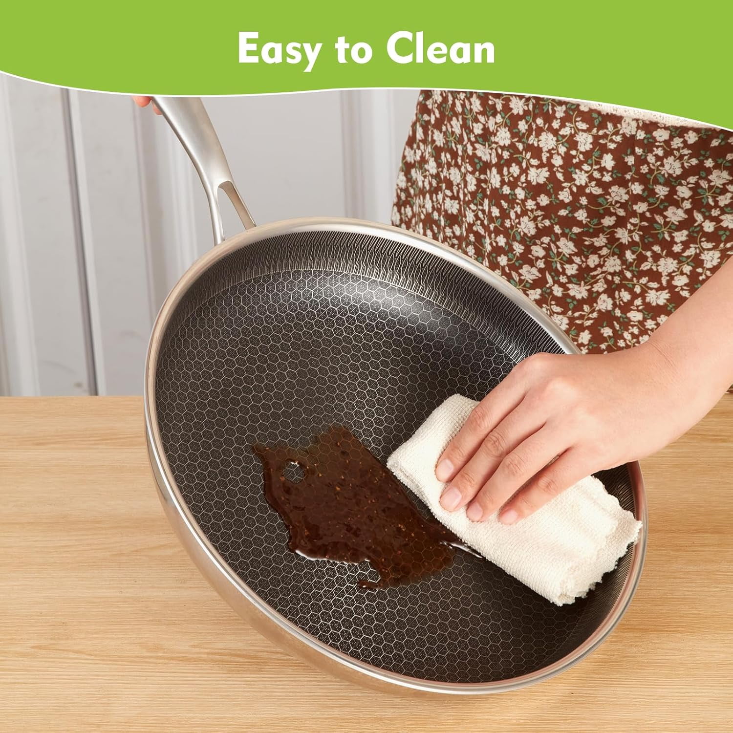 Non Stick Frying Pans, Hybrid 12 Inch with Lid, Stainless Steel Skillets for Induction, Gas & Oven Use