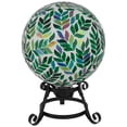 thumbnail image 2 of Northlight Mosaic Iridescent Leaves Outdoor Garden Gazing Ball - 10" - White and Green, 2 of 5